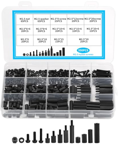 350 Pièces Kit Entretoises Nylon Hex M2.5 Mâle Femelle avec Vis Écrous | Pour cartes PCB, montage, fixation, isolation électrique et organisation pratique