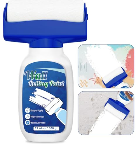 Halldeli Cepillo rodante para reparación de paredes, pintura blanca de secado rápido, rodillo portátil integrado para reparación de paredes, cubre graffiti y manchas (500 ml)