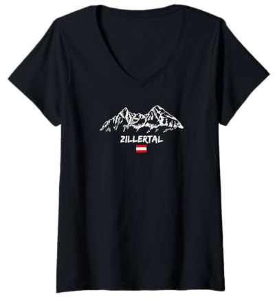 Damen Bergpanorama Skiurlaub Apres-Ski Zillertal T-Shirt mit V-Ausschnitt