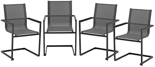 DELUKE Gartenstuhl 4er Set Dennis Edelstahl Kunststoff Anthrazit | Freischwinger Wetterfest Gartenstühle Outdoor Essstühle