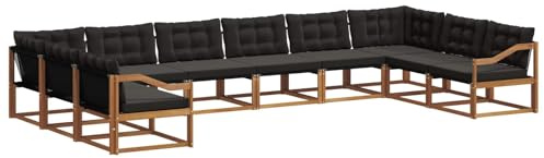 vidaXL Outdoor-Sofagarnitur mit Kissen 10 pcs Natürlich und Schwarz, Gartenmöbel Set, modernes Sofa für draußen, ergonomisches Design, bequemer Sitzplatz, stilige Couch für den Patio