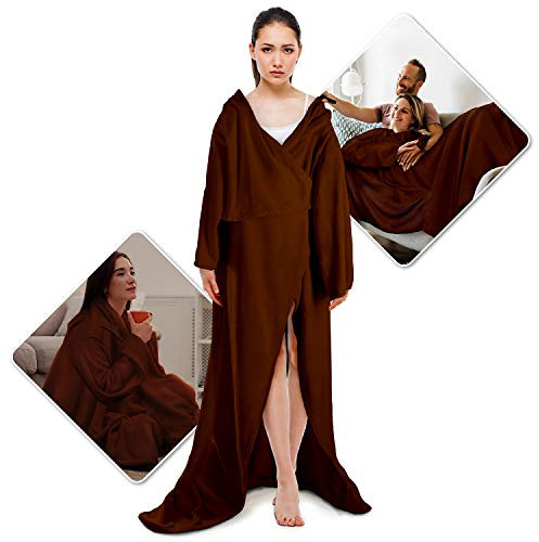 GOODS+GADGETS Polar Fleece Ärmeldecke Lounge-Decke Kuscheldecke mit Ärmeln in XXL - BRAUN