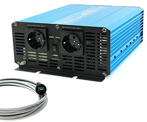SOLARTRONICS TS2000 Spannungswandler 12V auf 230V, Wechselrichter 2000-4000 Watt Reiner Sinus Inverter Schuko-& USB Anschluss inkl. 7m Fernbedienung
