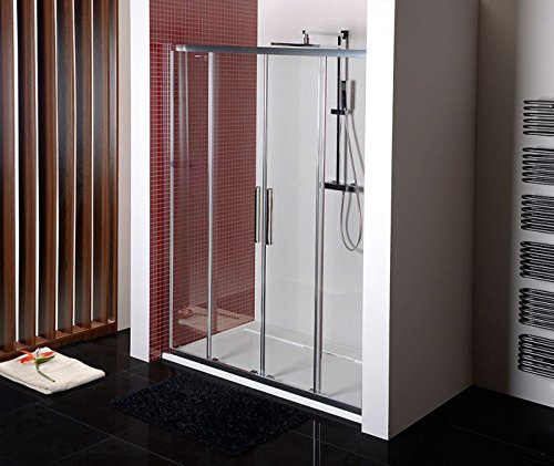 Porte coulissante nische 160 cm, porte en verre 160 x 200 cm (BxH), porte coulissante douche 160 cm, 4 pièces, 6 mm ESG clair avec antidrop de beschich faire