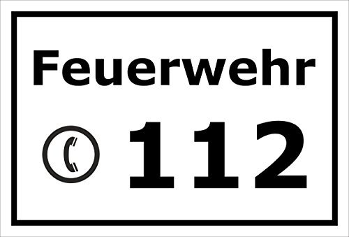 Melis-Folienwerkstatt Schild Feuerwehr 112 Notruf Telefon – 15x20cm, 30x20cm und 45x30cm – Bohrlöcher Aufkleber Hartschaum Aluverbund -S00122A