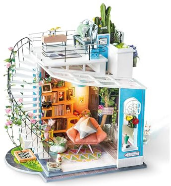 Robotime DG12 Rolife Dora's Loft Miniatur-Puppenhaus aus Holz, Metall, Stoff und Kartonage, Maße: 23 x 16 x 26 cm, 248 Teile