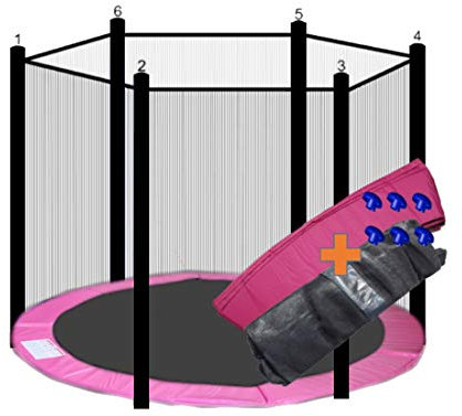 walexo Trampolin Randabdeckung + Sicherheitsnetz für 6 Stangensysteme (396 cm Ø, Pink/Schwarz)