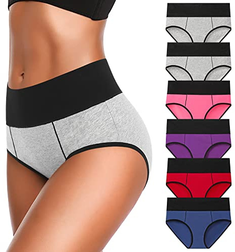Eiggam Underwear for Women, Women's High Waist Cotton Underwear Soft Breathable Panties Stretch Briefs, Tummy Control Panties, X-Large, 6-Pack
