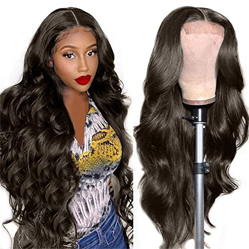 Mllkcao 23-Zoll-Spitze-Front-Perücke echtes Echthaar Brasilianische Spitze geschlossen langwellige lockige Perücke geeignet für schwarze Frauen, vorgezogenes Babyhaar