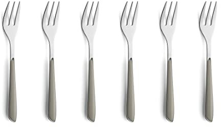Kuppels PRISMA Kuchengabel-Besteck Set aus 18/0 Edelstahl, 6-teilig, für 6 Personen, hochwertige Kunststoffgriffschalen in Taupe, rostfrei & spülmaschinenfest