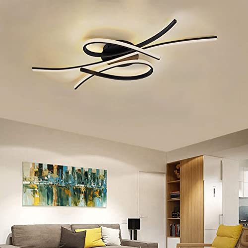 Lanekd LED Deckenleuchte/Deckenlampe Wohnzimmerlame 55W Modern Dimmbar 3000K - 6500K Innen Deko Deckenbeleuchtung für Schlafzimmer Wohnzimmer Küchen Büro Lampen 4950 Lumen (Schwarz)