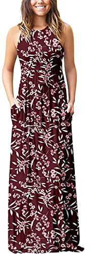 PCEAIIH Women's Casual Sleeveless/Long Sleeve/Short Sleeve Deep V Maxi Dress Loose Long Dresses with Pockets