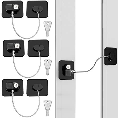 Friendship 3 Pack Fridge Locks for Children, Adhesive Baby Safety Cupboard Drawer Locks with Key Refrigerator Lock to Keep Kids Safe from Kitchen Cabinets Windows (Black-3 Pack)