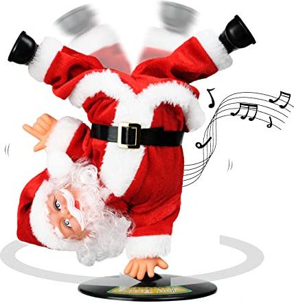 Gfilay Invertierter rotierender Tanzender und singender Weihnachtsmann-Plüschspielzeug, EIN elektrischer Weihnachtsmann als animierte Weihnachtsdekoration für Kinder
