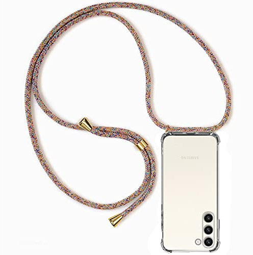ZYIMOU Coque pour Samsung Galaxy S23 5G avec Cordon, Collier Étui de Protection Ultra-Mince Transparente Clair Silicone Gel Souple TPU Antichoc Coque avec Corde - Arc en Ciel