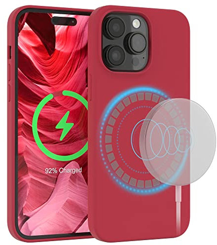 EAZY CASE - Silikonhülle für iPhone 14 Pro Max Hülle mit MagSafe Silikon Case Rot weich stoßfeste Handyhülle iPhone 14 Pro Max Schutzhülle mit Kameraschutz Dünn Schutz Cover Phone Bumper in Rot Beere