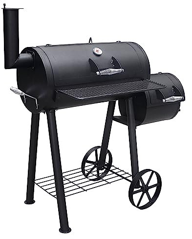 LANDMANN - Smoker BBQ Holzkohle – Offset-Räucher, 4-in-1 für vielseitiges Grillen, robust mit emaillierten Grillrosten und integriertem Thermometer, ideal zum Hosting von Grills für große Gruppen