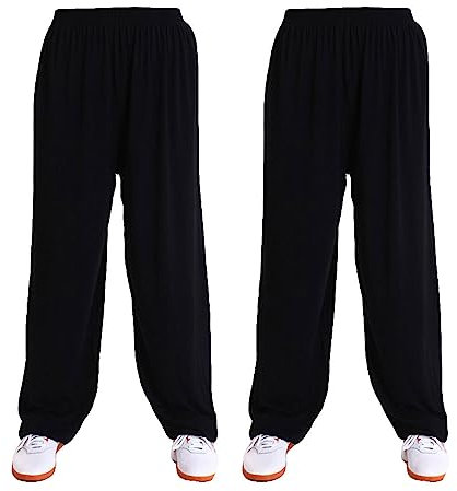G-LIKE Kampfkunst Tai Chi Trainingshosen – 2 Hosen für Kampfsport Taiji Kung Fu Wushu Yoga Unisex Damen Herren Freizeithose Weite Beine aus Viskose (as3, Alpha, xx_l, Regular, Regular, Schwarz)