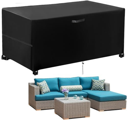 GUHAOOL Housse Salon de Jardin, 420D Oxford Tissu Housse de Table Jardin Rectangulaire Imperméable, Housse de Table de Jardin Extérieur Imperméable Anti-UV Résistant Au Froid Coupe-Vent, 180x120x74cm