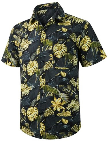 Enlision Hawaiian Shirts for Men Casual Mens Shirts Short Sleeve Summer Funky Beach Men's Regular Fit Hawaii Print Short Sleeved Aloha Shirt,Black Gold,M