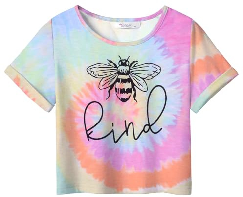 Arshiner Filles T-Shirts Manches Courtes Batik Enfants été Shirts Tops Sport Décontracté Mode Basic Tshirt pour Fille 5-6 Ans