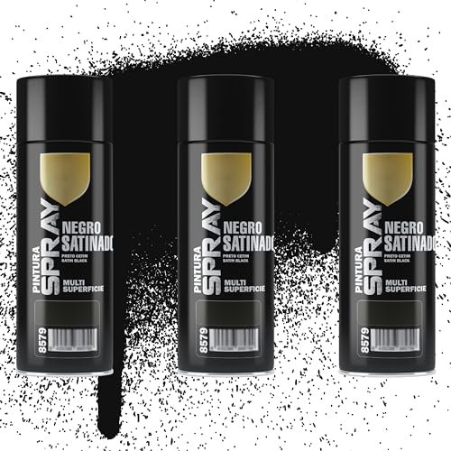 Etrexonline Pintura Spray Multicolor Profesional | 400ml | Adecuado para Metal, Madera & Plástico | Negro Satinado | Secado Rápido | Paquete de 3