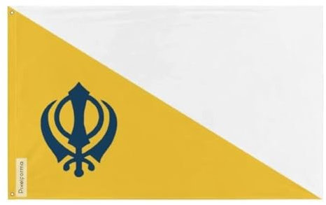 Bandera de la Confederación Sij y luego del Imperio Sij en varios tamaños 100% poliéster Imprimir con doble dobladillo 6. 10 ojales de 94 x 96 cm