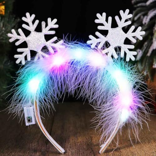 Reaky Serre-tête lumineux en forme de flocon de neige argenté - Accessoires de Noël pour femme