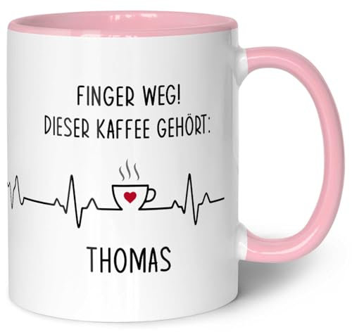 Bedruckte Tasse mit Spruch - Finger Weg! - Personalisiert mit Name - Lustige Geschenke für Arbeitskollegen im Büro Arbeit - Geschenk für Sie & Ihn - Spülmaschinenfest - Rosa