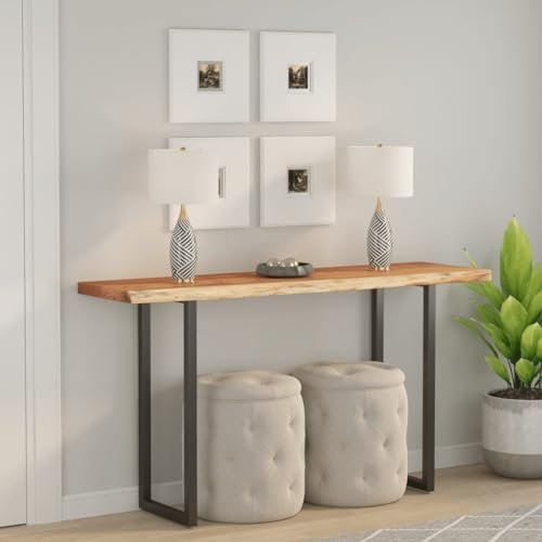 Myheimly Tischplatte, Holzplatte mit Baumkante, Massivholzplatte für Esstisch Couchtisch, Ersatztischplatte, Natur,Akazie Massivholz,160 x 40 x 2.5 cm