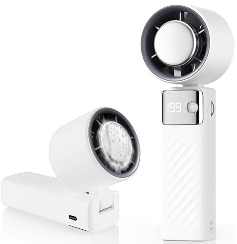 CATGIFF Ventilador de Mano Recargable, Mini Ventilador Portatil 5000mAh, Hand Fan Silencioso Potente Turbo (1-199 Velocidad), Ventiladores Aire Frio para Viajes, Exterior, Camping, Oficina Blanco