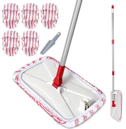 Zvonema - Escoba para mopa, grande (41 x 23,5 cm, con 5 almohadillas de microfibra y lavables, fregona giratoria de 360°, limpieza de suelo para casa, laminado, tapizado, madera dura, cerámica