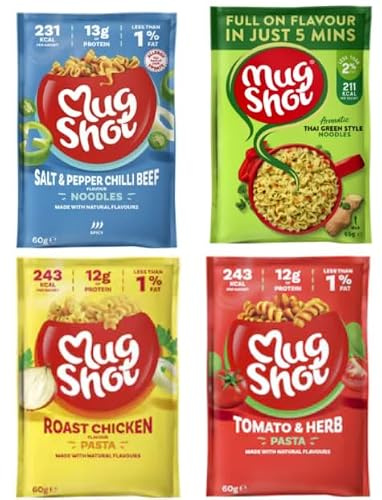 Mug Shot Noodles & Pasta Variety Pack, 4 Flavours, 60g