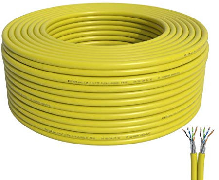 BIGtec CAT 7 Netzwerkkabel Verlegekabel LAN Kabel 200m duplex CAT7 PiMF halogenfrei BauPVO Eca POE gelb Netzwerk Installationskabel Datenkabel CAT.7 Cable