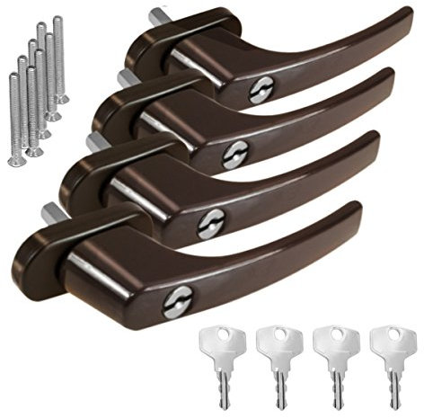 4 x Alu Fenstergriff in Braun RAL 8019 abschließbar - Stiftlänge 35mm