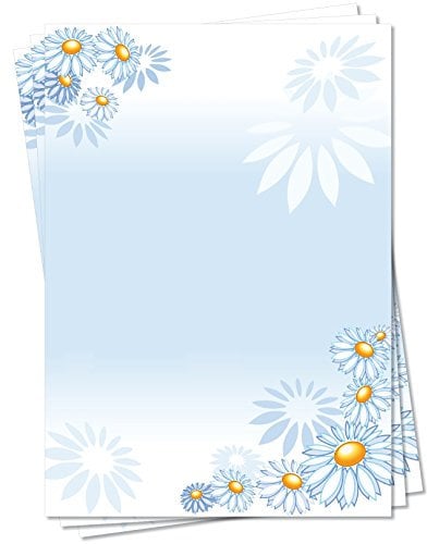 Motivpapier Briefpapier (Blumen-5161, DIN A4, 25 Blatt) - blau weiß gelbe Margeriten