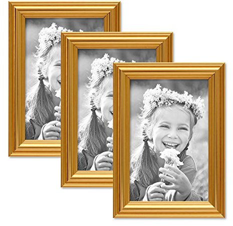 PHOTOLINI 3er Set Bilderrahmen Gold Barock Antik 10x15 cm Fotorahmen mit Glasscheibe/Kunststoffrahmen