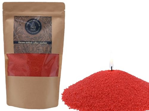 KERZENSAND inkl. 2 Dochte á 20cm - Palmwachs Wachsgranulat Kerzengranulat Kerze Wachs Teelicht - Universal einsetzbar - unvergleichbar Kreativ (rot - 400g)