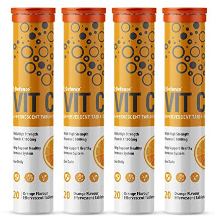 High Strength Drinkable Vitamin C 1000mg - VIT C Supplement - Contributes to The Maintenance of a Normal Immune System - Vitamin C Drink Orange Flavour (4 Tubes of 20 Tablets)
