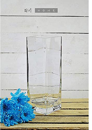 EMH Vase en verre épais fait main carré transparent pour fleurs