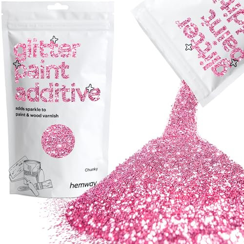 Hemway Glitter Paint Additive - Rose Pink | Chunky Metallic Flakes for Adding Sparkle to Paints & Wood Varnish | Add to Emulsion, Acrylic & Latex for Indoor Sparkly Walls | 100 g