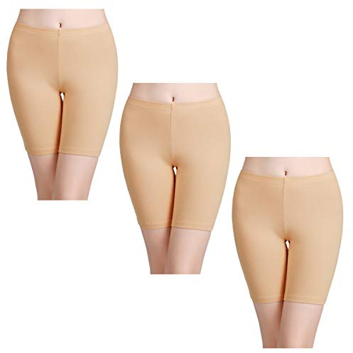 wirarpa Ladies Safety Boxer Shorts Cotton Invisible Seamless Anti Chafing Underwear 3 Pack Women's Boy Shorts Leggings for Under Dresses Beige Size 8