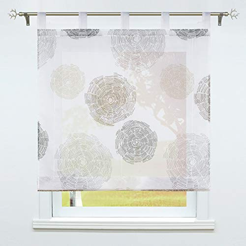 SCHOAL Raffrollo mit Schlaufen Transparente Raffgardine Voile Schlaufenrollo Modern Bändchenrollo 1 Stück BxH 80x150cm Braun