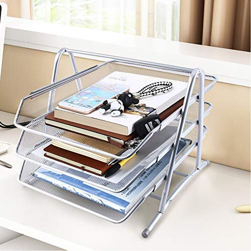 Briefablage Metall Silber, Dokumentenablage 3 Fächer Briefablage Organizer Mesh Design Metall Ablage Büro Briefablage Dokumenten Ablagen Schreibtischablage Papierablage Briefständer Ablagesystem
