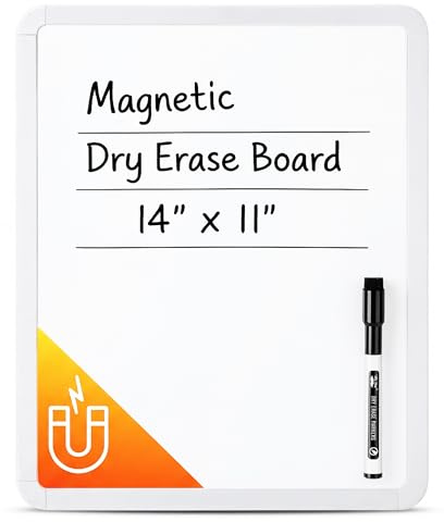 Mr. Pen- Dry Erase Board, 14” x 11” with a Black Dry Erase Marker, White Frame, Small Mini White Board for Students, Fridge, Wall, Locker, Includes Double Sided Tapes