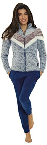 Lotto Tuta Donna in Pile Con Zip Intera, Sherpa, Casa, Invernale (3031 Denim, L)