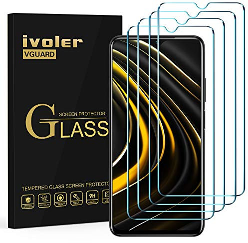 ivoler 4 Piezas Protector de Pantalla para Xiaomi Poco M3 / Xiaomi Redmi 9T, Cristal Vidrio Templado Premium, 9H Dureza, Antiarañazos, Sin Burbujas