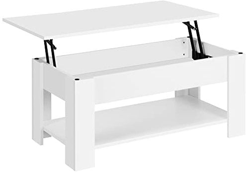 costoffs Modern Lift Up Coffee Table with Hidden Storage Compartment for Home Office/Living Room, White, 98 x 50 x (41.8-55) cm
