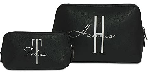 Personalisierte Kulturtasche für Männer, Kulturbeutel mit Initial und Namen, Waschbeutel für Herren, Waschtasche mit Wunschnamen, zwei Größen (Große Tasche - L)