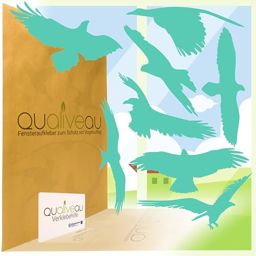 QUALIVEAU® 40cm Große Aufkleber zum Schutz vor Vogelschlag | Komplettset mit Rakel (Weiß)